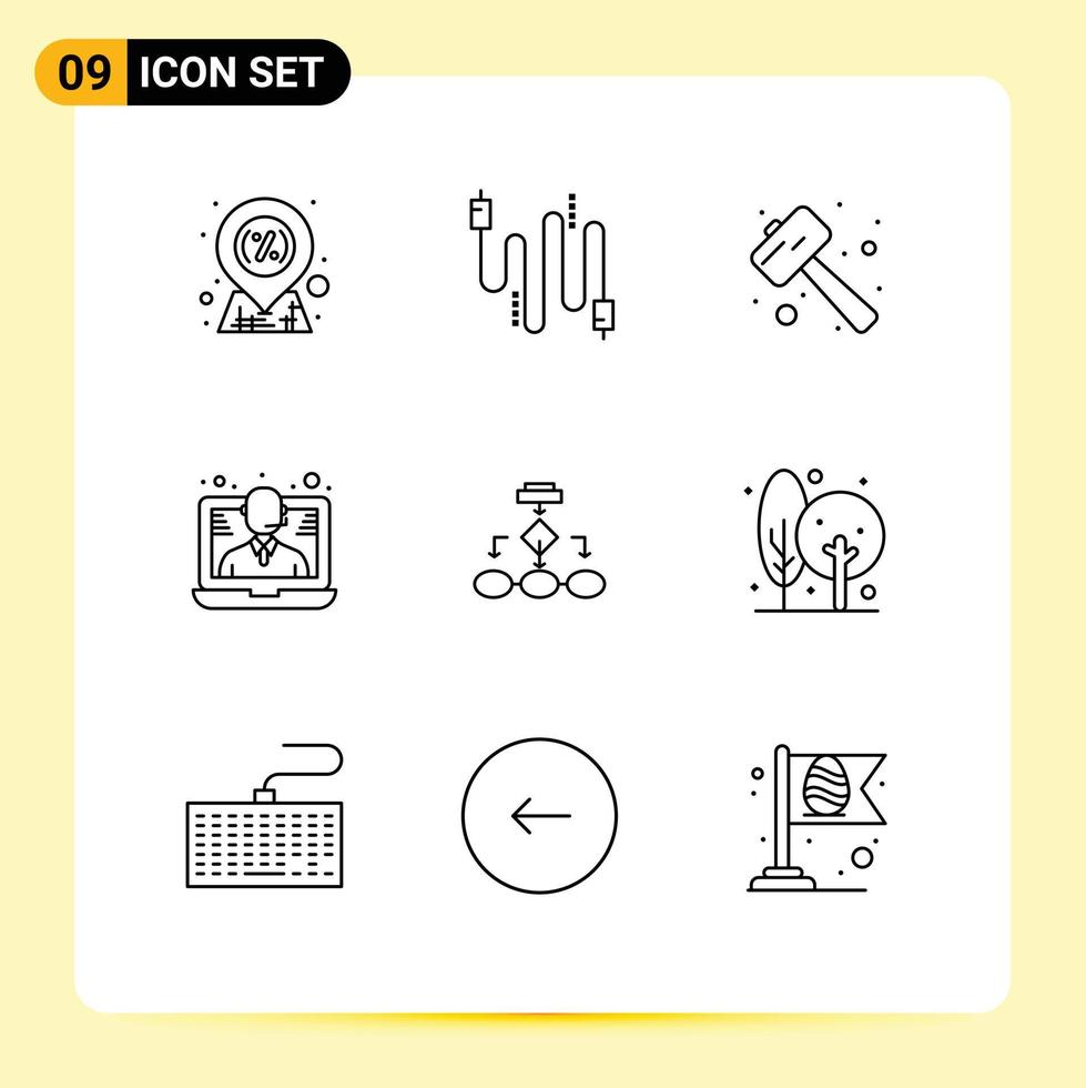 9 iconos creativos signos y símbolos modernos de soporte de diagrama de flujo golpe ayuda kit de reloj elementos de diseño vectorial editables vector