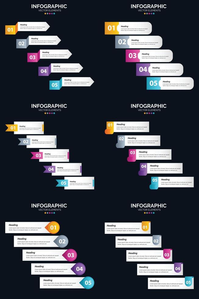 Vector 6 Infographics Pack Presentation slide template 5 Steps cycle diagrams and timelines