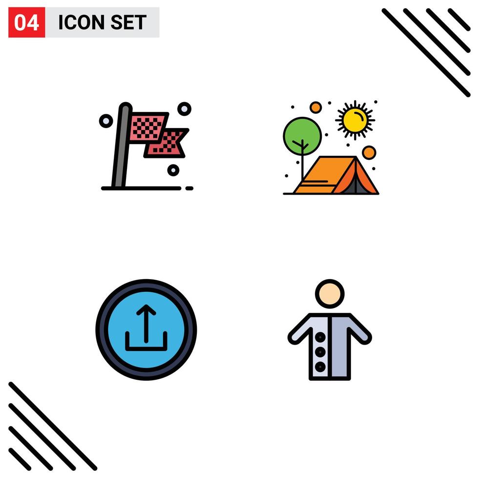 4 Filledline Flat Color concept for Websites Mobile and Apps check sun race camping basic Editable Vector Design Elements
