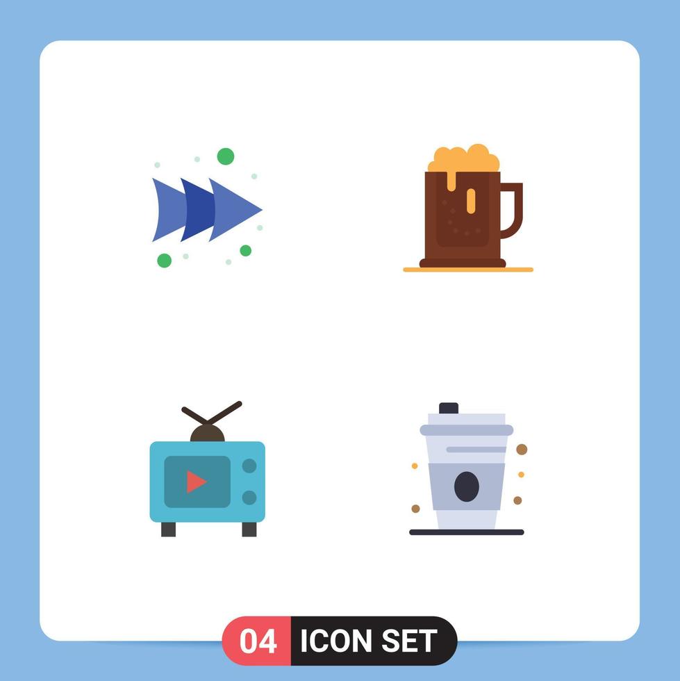 4 Universal Flat Icons Set for Web and Mobile Applications arrow television alcoholparty drink video Editable Vector Design Elements