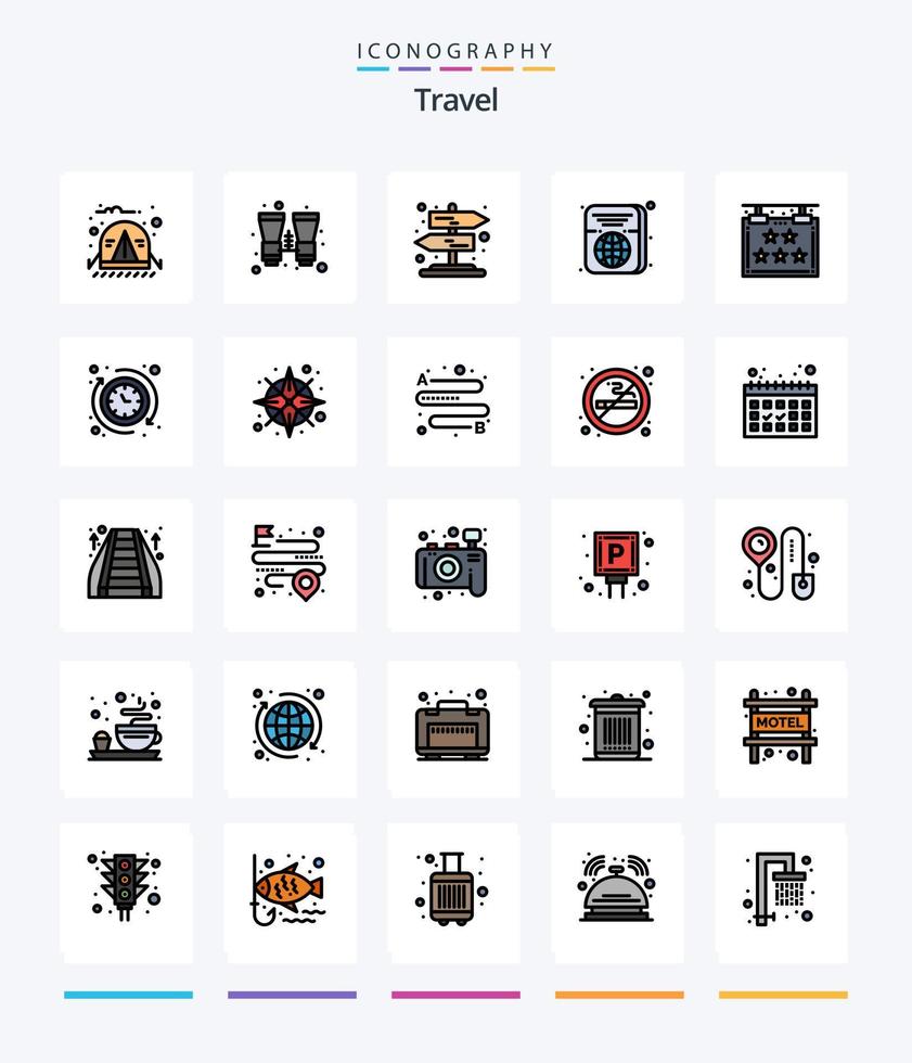 paquete de iconos rellenos de 25 líneas de viajes creativos, como el signo. cinco. la carretera. identificación. boleto vector