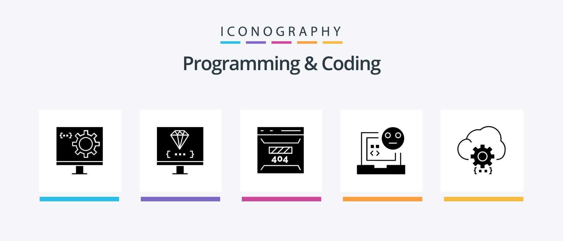 Programming And Coding Glyph 5 Icon Pack Including develop. cloud. page. error. develop. Creative Icons Design vector