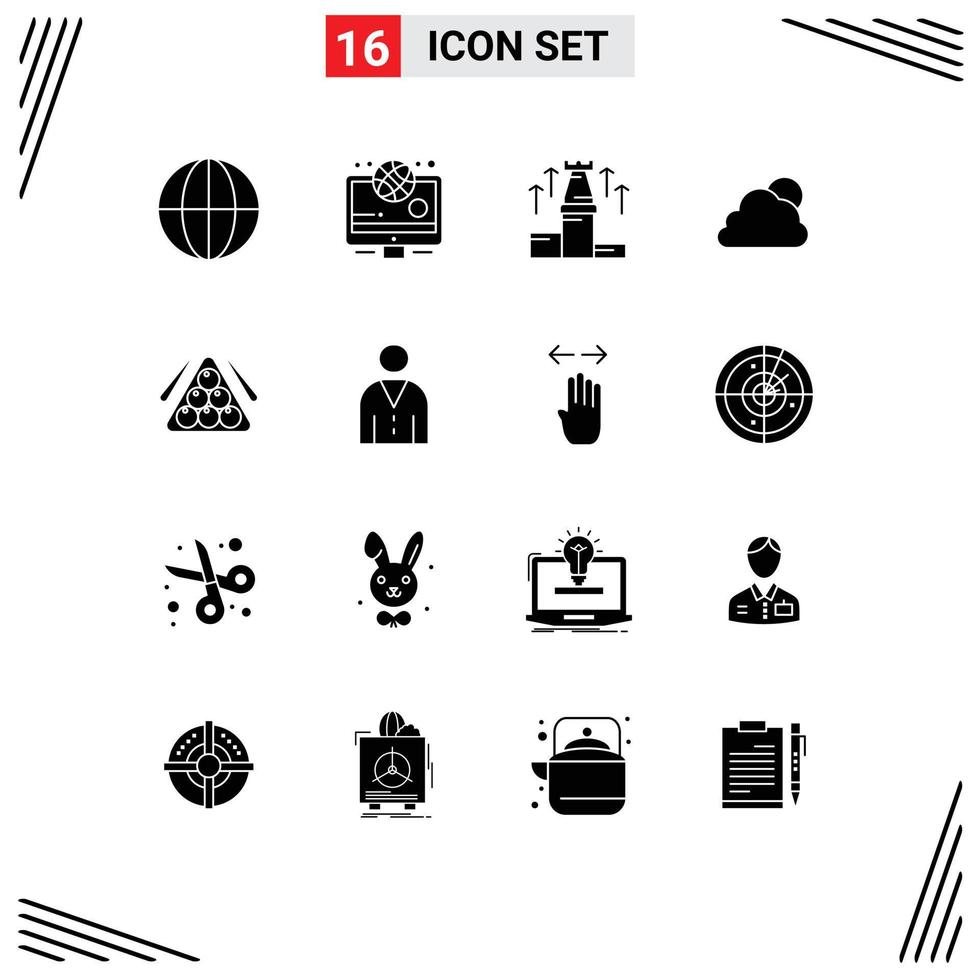 Pictogram Set of 16 Simple Solid Glyphs of sport ball fort cloudy cloud Editable Vector Design Elements