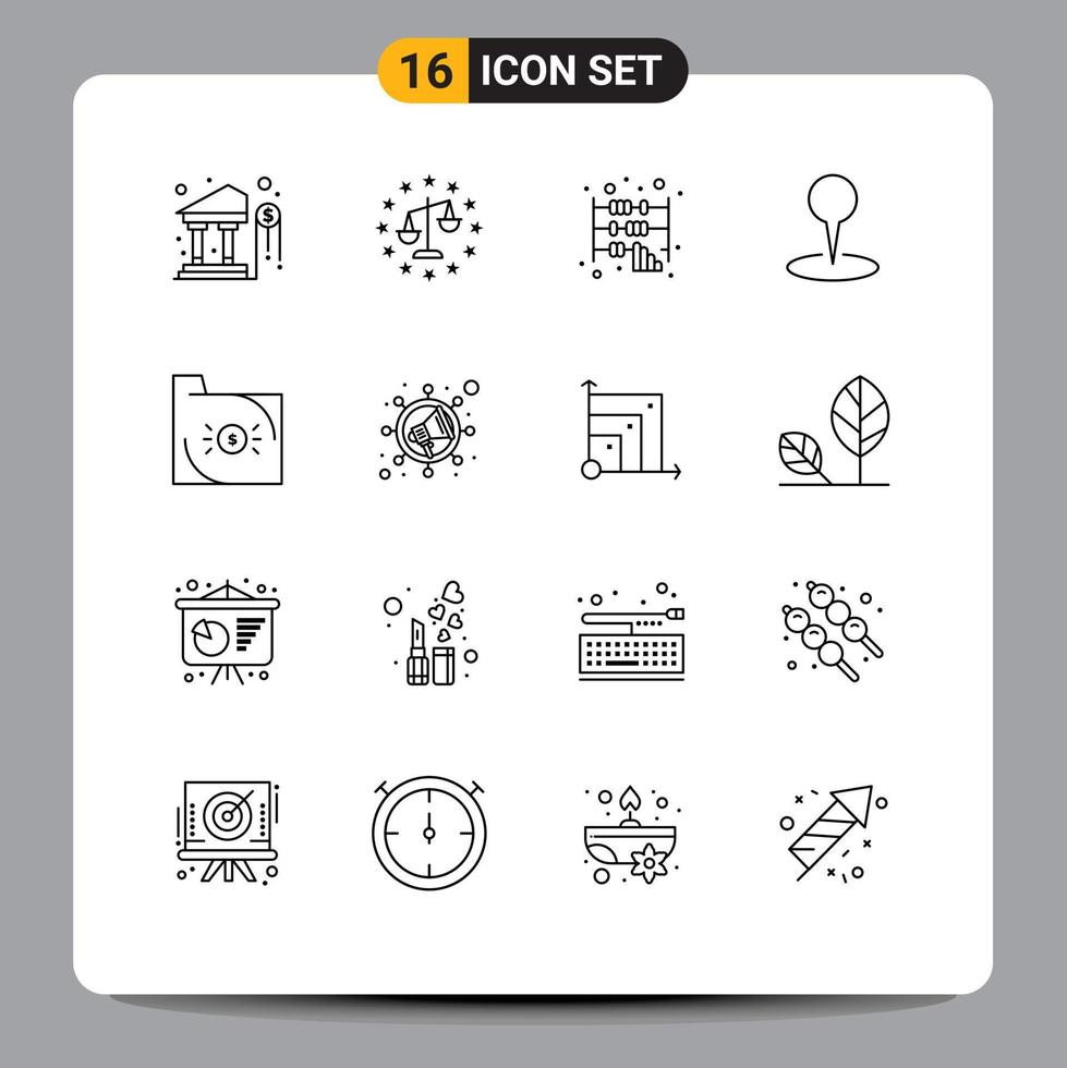 Pack of 16 creative Outlines of banking pin abacus marker location Editable Vector Design Elements