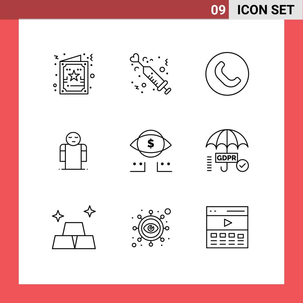 conjunto de 9 iconos de interfaz de usuario modernos símbolos signos para dólar persona medicina brazos abiertos elementos de diseño vectorial editables vector