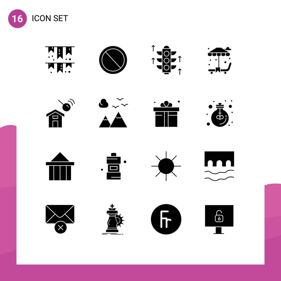 Universal Icon Symbols Group of 16 Modern Solid Glyphs of search construction rood city park Editable Vector Design Elements