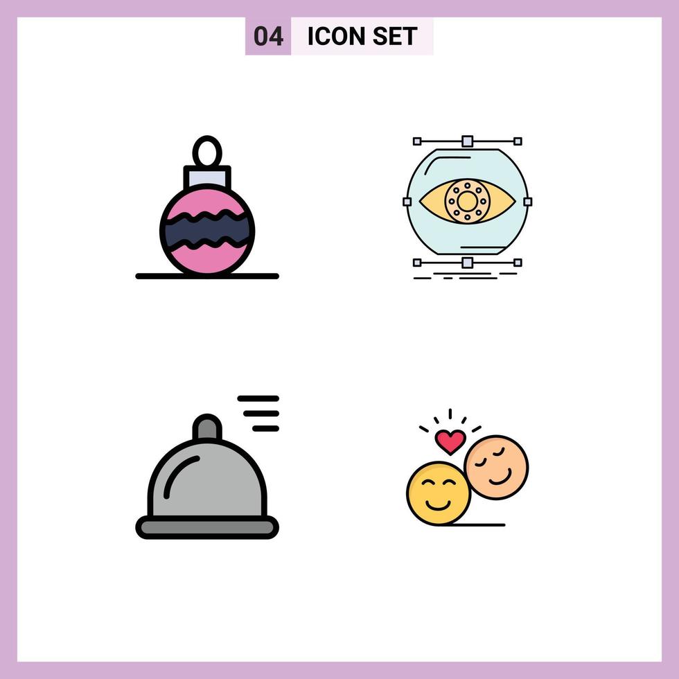 User Interface Pack of 4 Basic Filledline Flat Colors of new year dish visualize monitoring couple Editable Vector Design Elements