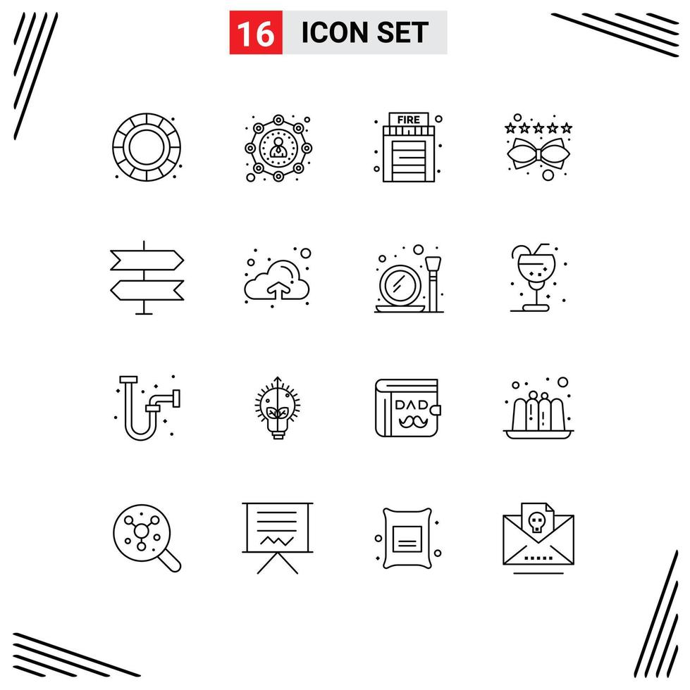 Set of 16 Vector Outlines on Grid for cloud location home direction lead Editable Vector Design Elements