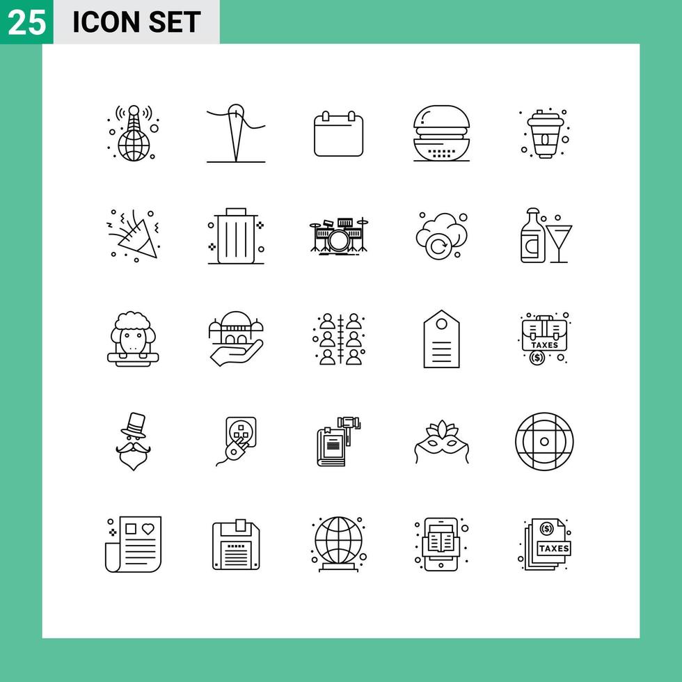 Set of 25 Modern UI Icons Symbols Signs for drink meal day food cooking Editable Vector Design Elements