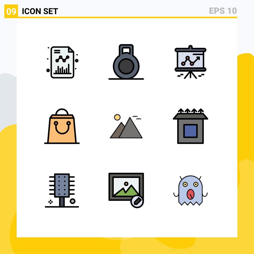 Modern Set of 9 Filledline Flat Colors Pictograph of box pyramid projector landmark egypt Editable Vector Design Elements