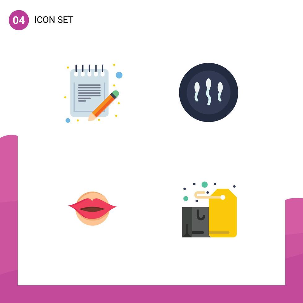 conjunto de 4 iconos planos vectoriales en la cuadrícula para listar labios programar elementos de diseño vectorial editables de san valentín humano vector