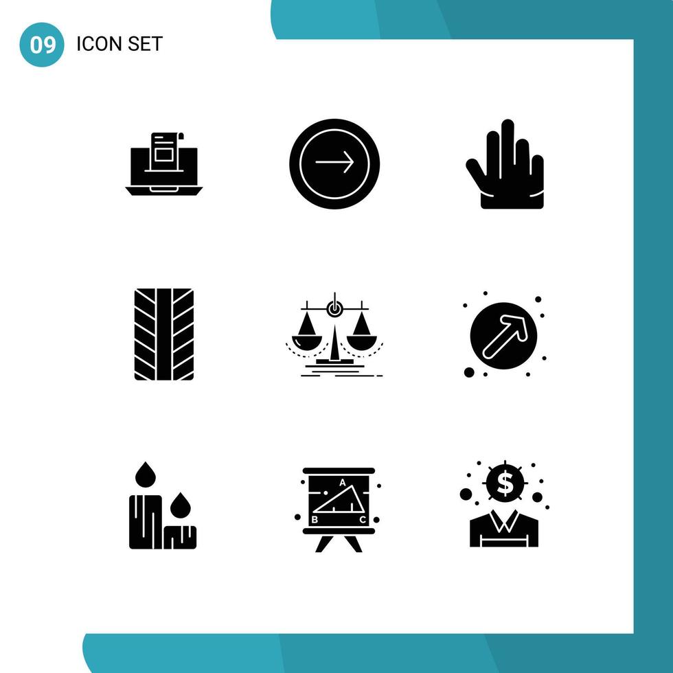 Modern Set of 9 Solid Glyphs Pictograph of wheel three application hand navigation Editable Vector Design Elements