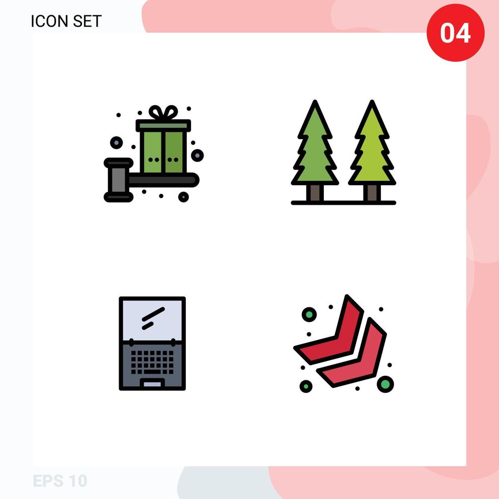 Set of 4 Modern UI Icons Symbols Signs for balance computer present nature device Editable Vector Design Elements