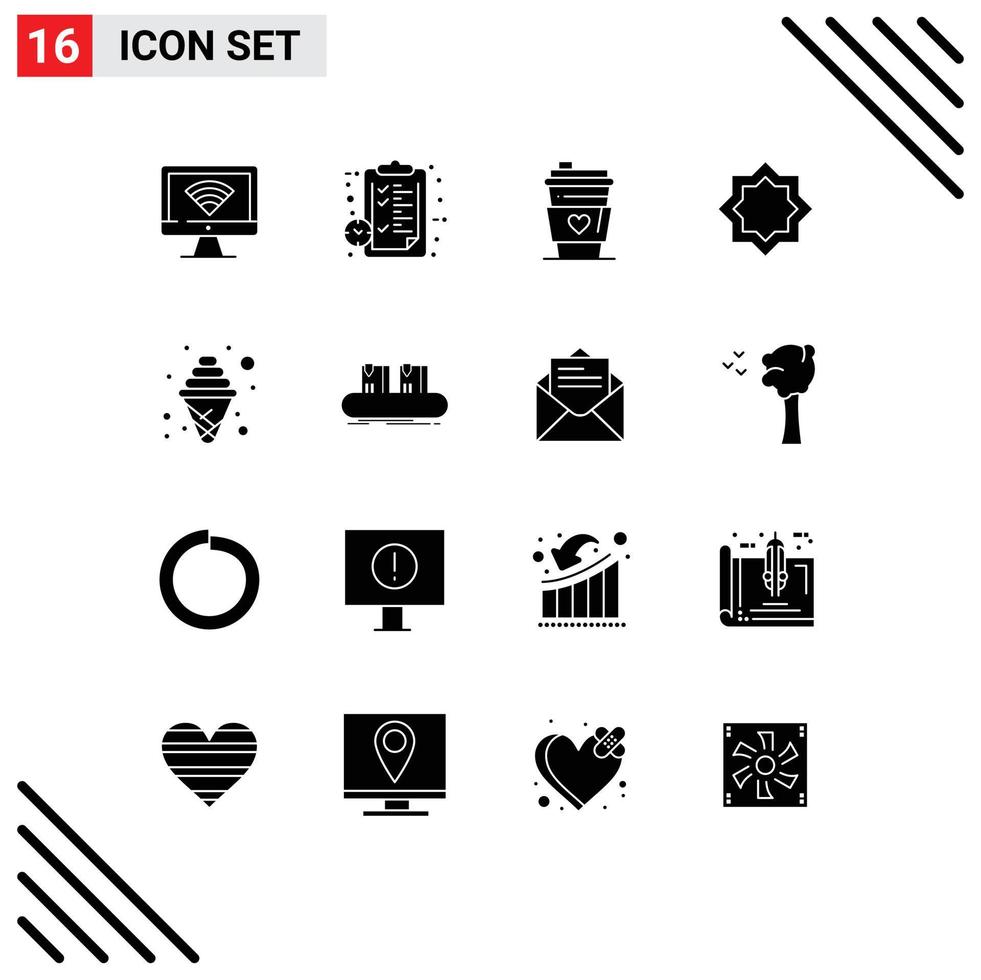 Set of 16 Modern UI Icons Symbols Signs for islam muslim watch decoration wedding Editable Vector Design Elements