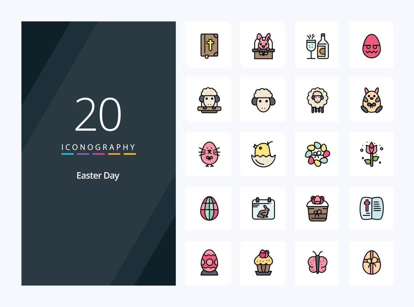 20 icono lleno de línea de pascua para presentación vector