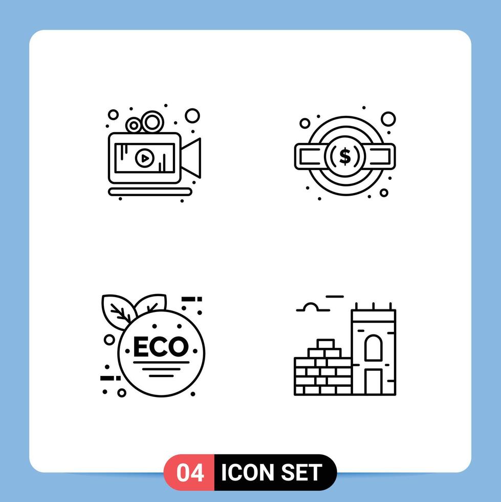 Set of 4 Modern UI Icons Symbols Signs for camera green leaf gear service legal brick Editable Vector Design Elements