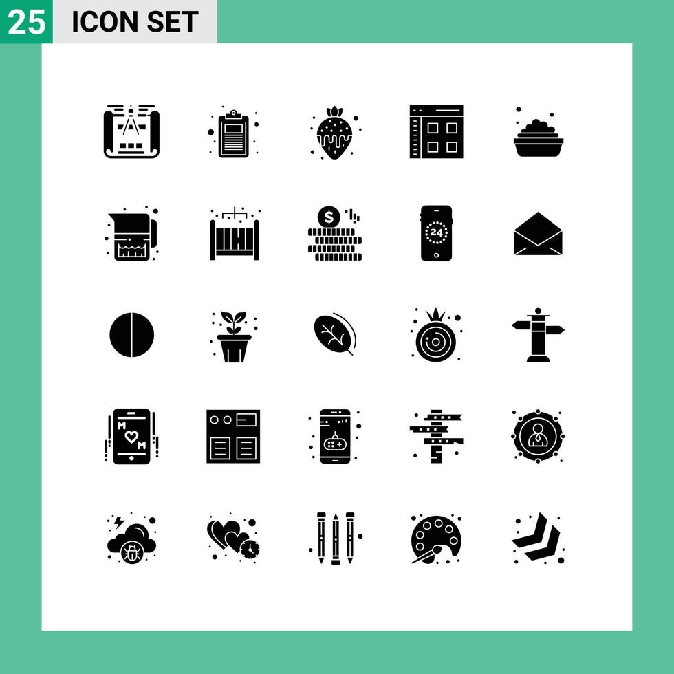 conjunto de 25 iconos de interfaz de usuario modernos signos de símbolos para elementos de diseño vectorial editables de la aplicación de interfaz de postre de usuario de tazón vector