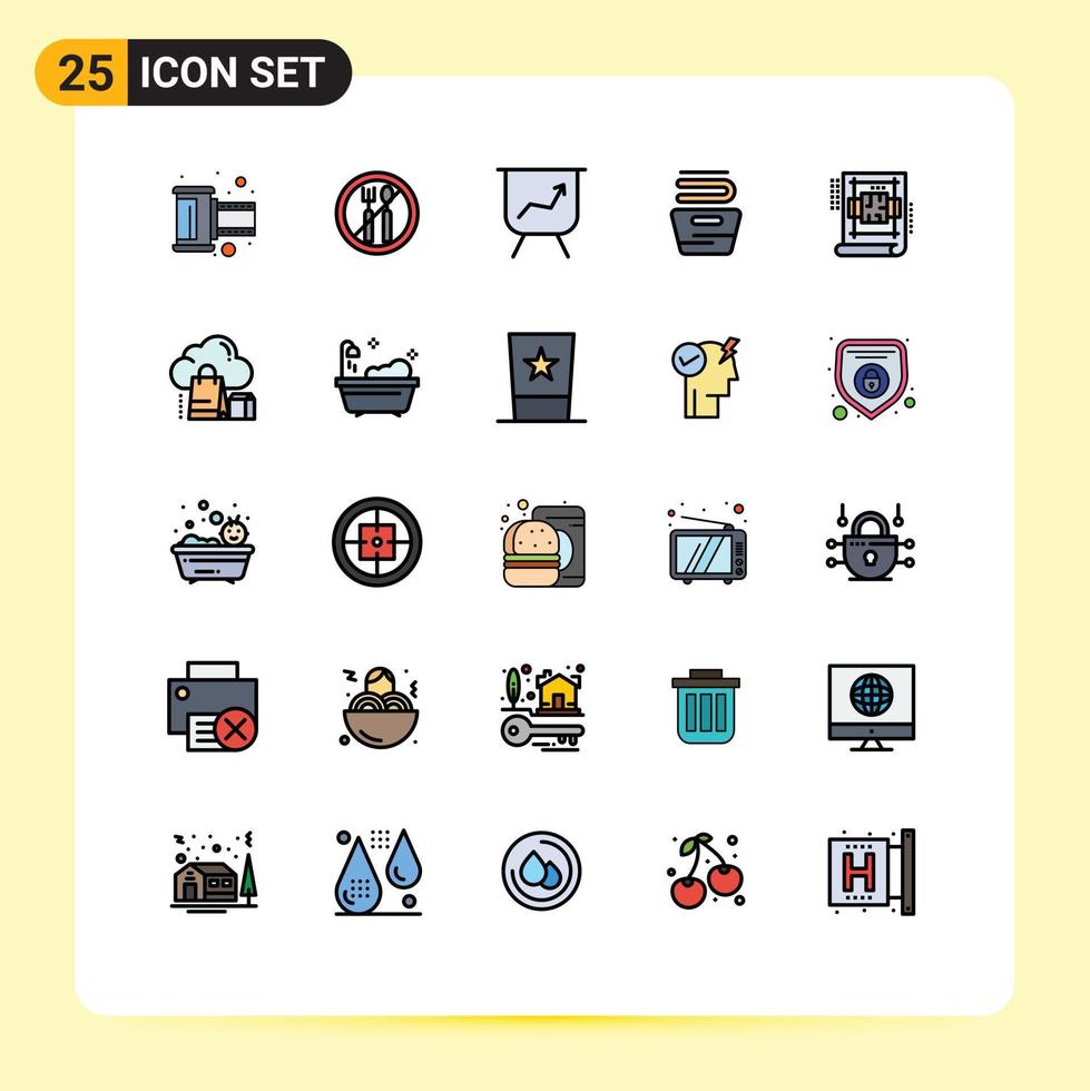 Modern Set of 25 Filled line Flat Colors Pictograph of cloud plan performance interior washing Editable Vector Design Elements