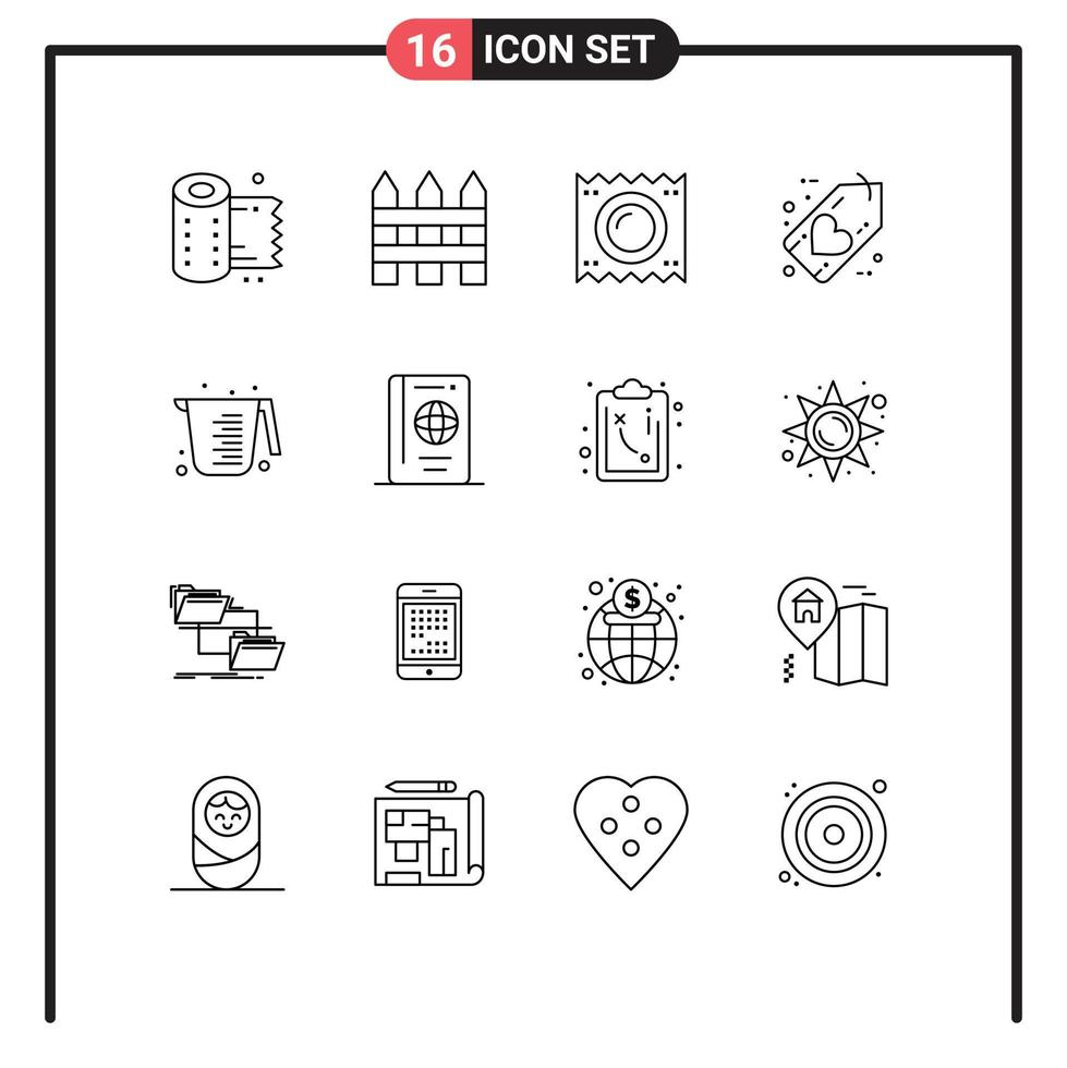 Modern Set of 16 Outlines Pictograph of love friday condom favorite pregnancy Editable Vector Design Elements