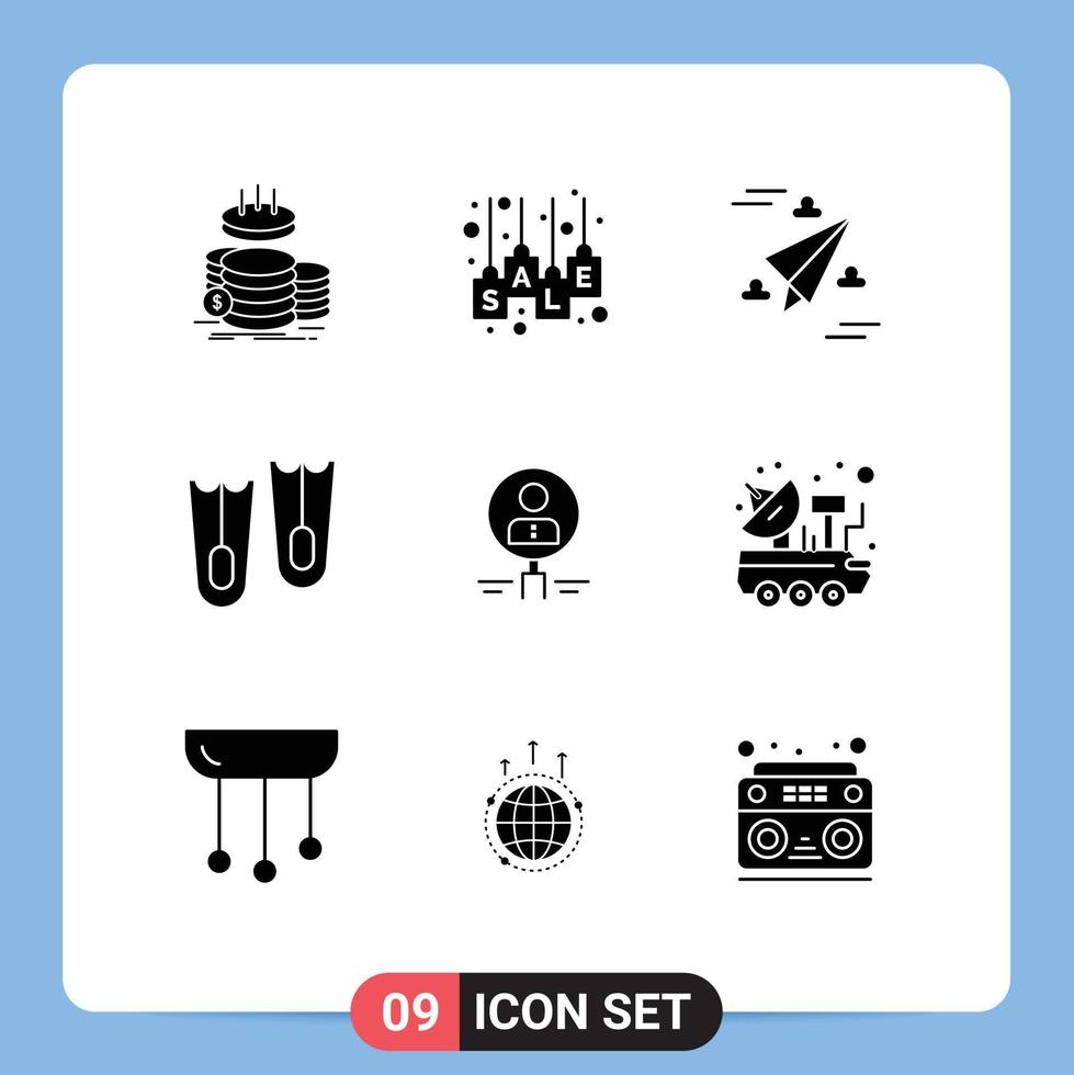Set of 9 Modern UI Icons Symbols Signs for find flippers sale label diving paper Editable Vector Design Elements