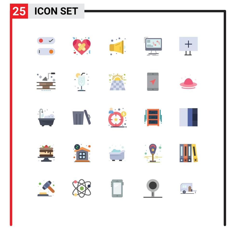 25 colores planos vectoriales temáticos y símbolos editables de elementos de diseño vectorial editables de sincronización de datos de megáfono de computadora de alerta vector