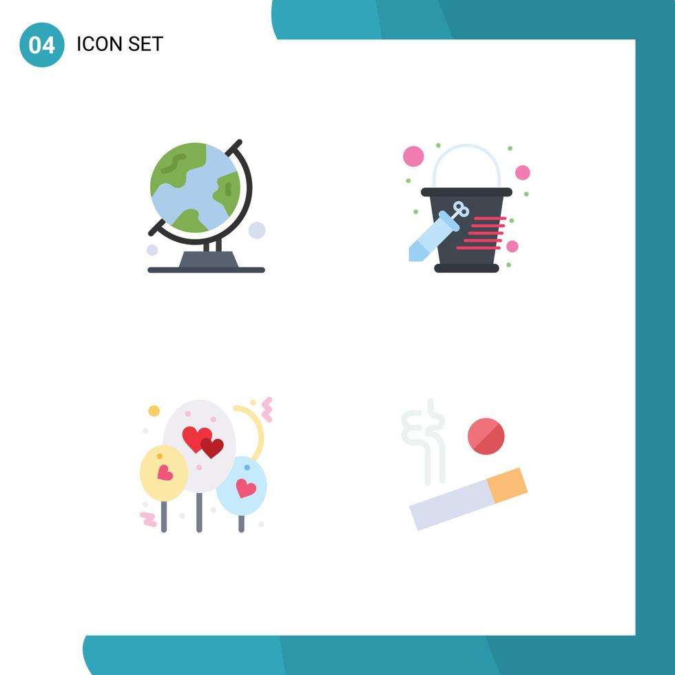 Universal Icon Symbols Group of 4 Modern Flat Icons of globe heart trip color no Editable Vector Design Elements