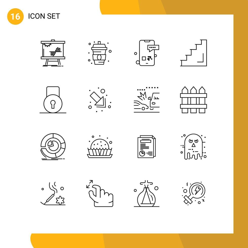 Set of 16 Vector Outlines on Grid for stage interior water floor smartphone Editable Vector Design Elements