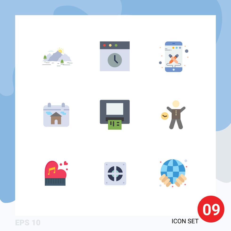 Universal Icon Symbols Group of 9 Modern Flat Colors of card house design home calendar Editable Vector Design Elements