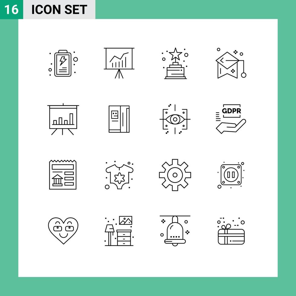 Editable Vector Line Pack of 16 Simple Outlines of presentation analytics award student graduation Editable Vector Design Elements