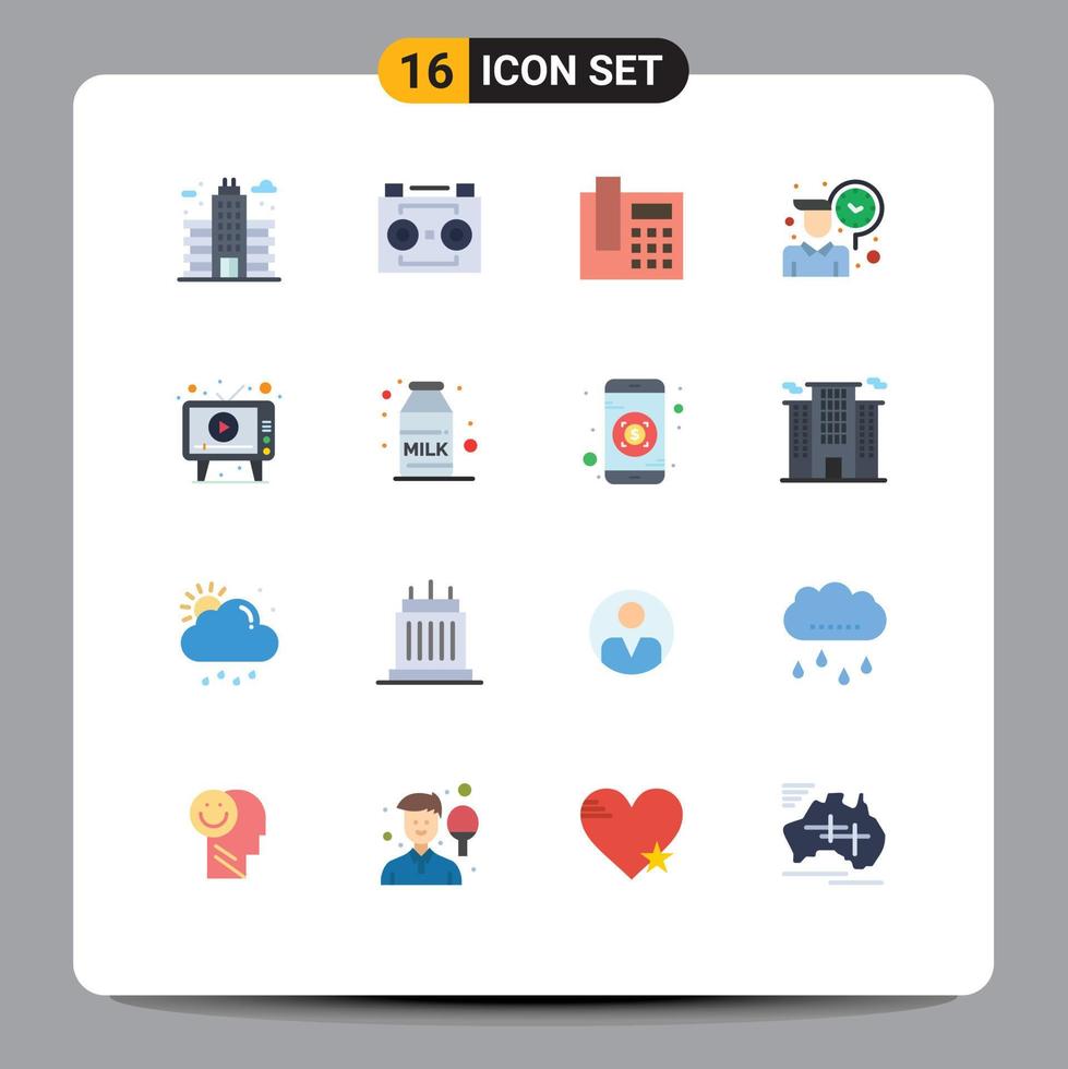 16 Creative Icons Modern Signs and Symbols of advertising working sound recording time employee Editable Pack of Creative Vector Design Elements