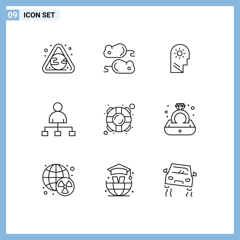 Group of 9 Outlines Signs and Symbols for life share brain film user Editable Vector Design Elements