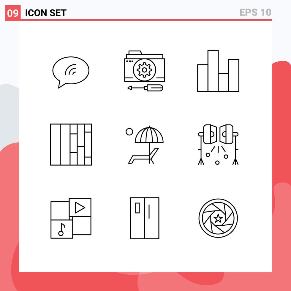 Pictogram Set of 9 Simple Outlines of umbrella gird tools layout finance Editable Vector Design Elements