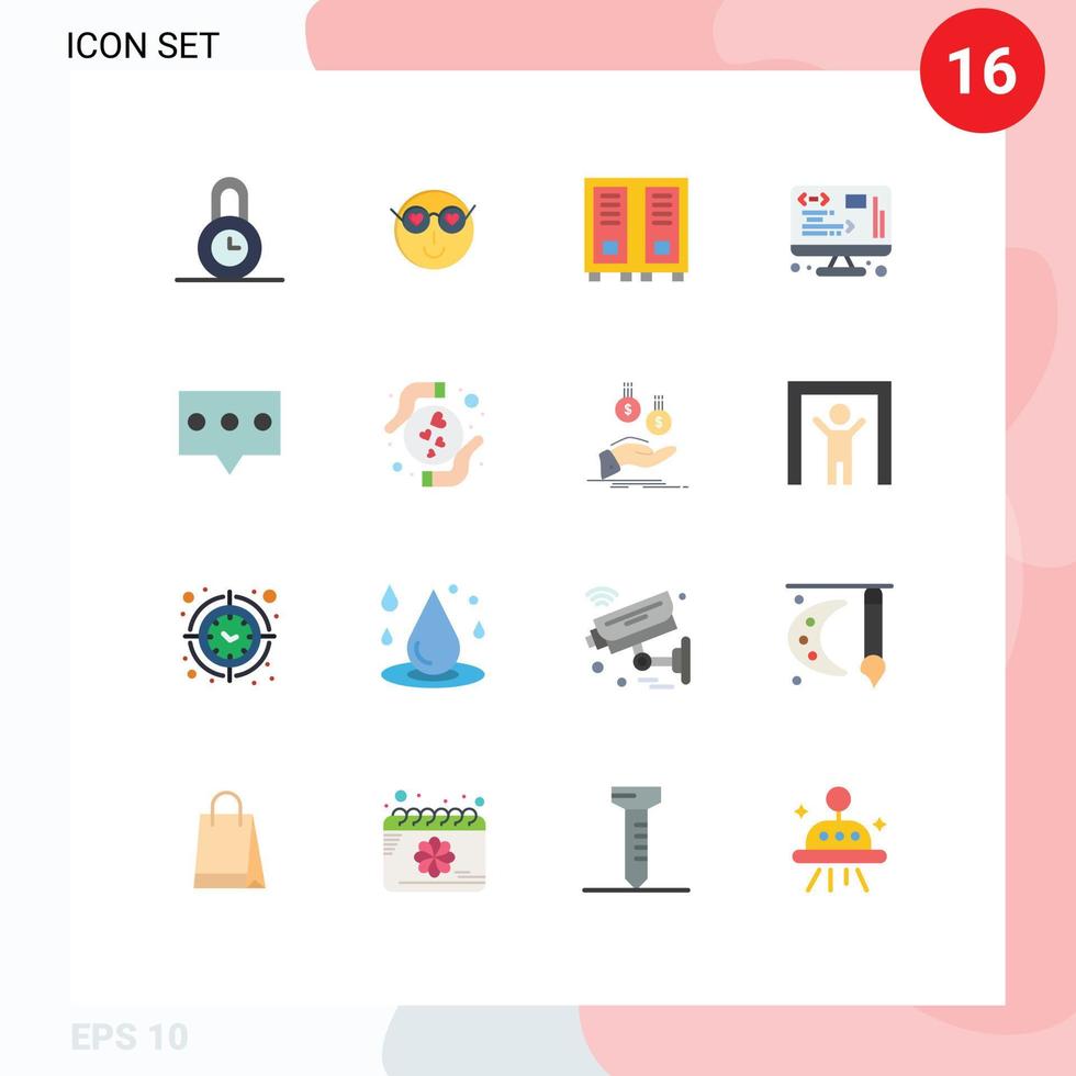 Flat Color Pack of 16 Universal Symbols of comment web education management data Editable Pack of Creative Vector Design Elements