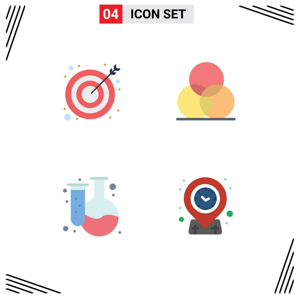 Universal Icon Symbols Group of 4 Modern Flat Icons of arrow chemistry success wheel flask Editable Vector Design Elements