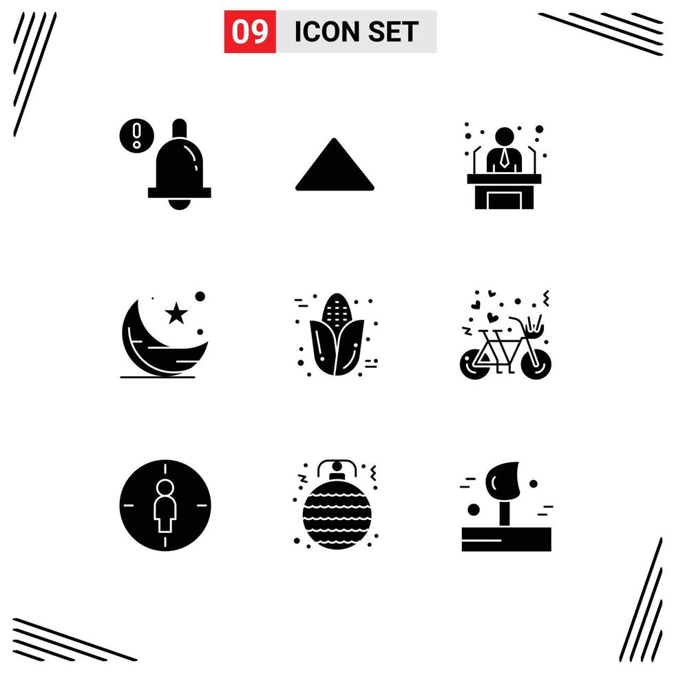 Universal Icon Symbols Group of 9 Modern Solid Glyphs of cob ramadhan employee night cresent Editable Vector Design Elements