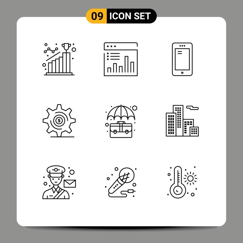Universal Icon Symbols Group of 9 Modern Outlines of money business graph samsung mobile Editable Vector Design Elements