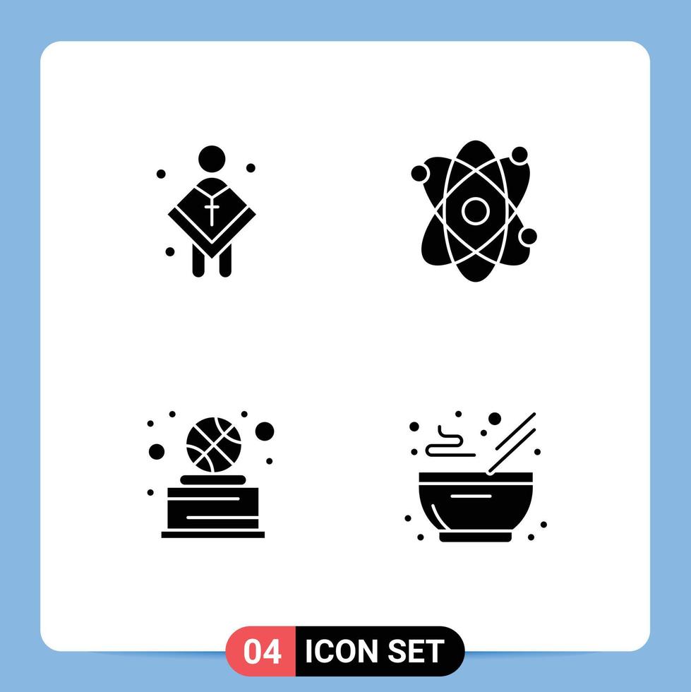4 Universal Solid Glyph Signs Symbols of christian sport man energy win Editable Vector Design Elements