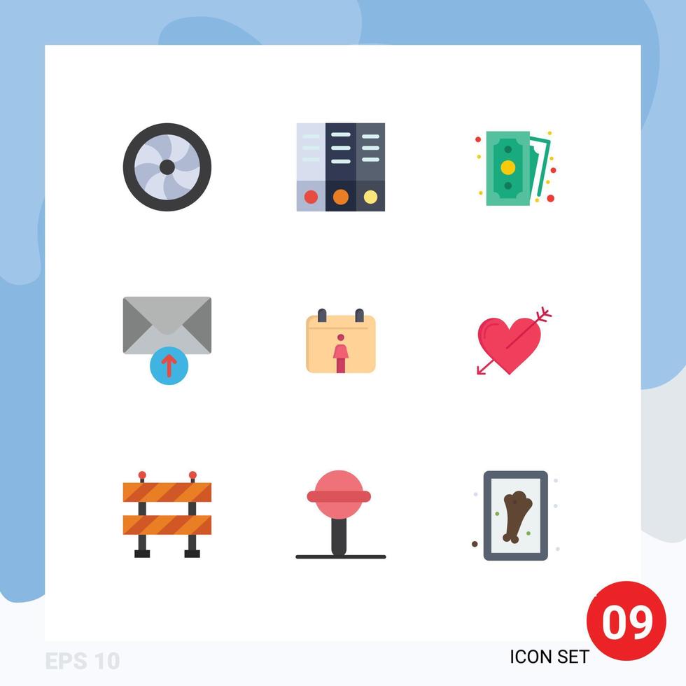User Interface Pack of 9 Basic Flat Colors of arrow female money calendar message Editable Vector Design Elements