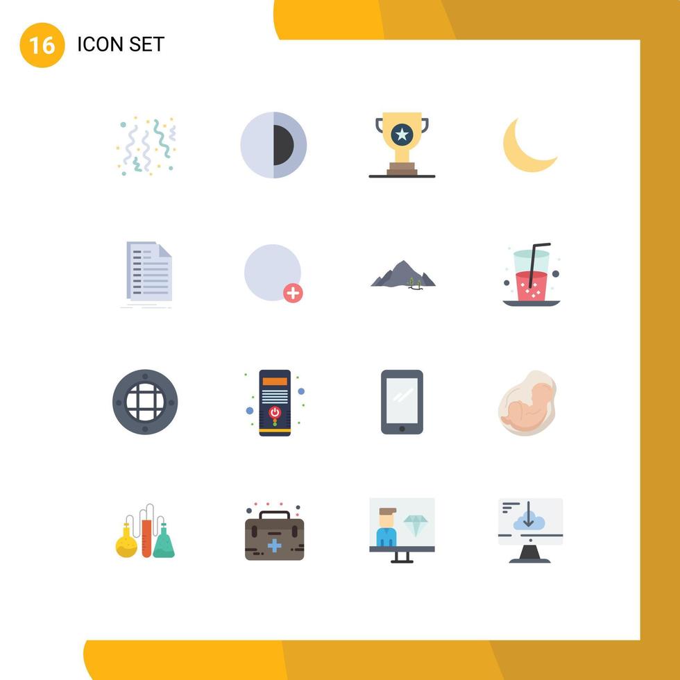 Group of 16 Flat Colors Signs and Symbols for excel natural award sleep moon Editable Pack of Creative Vector Design Elements