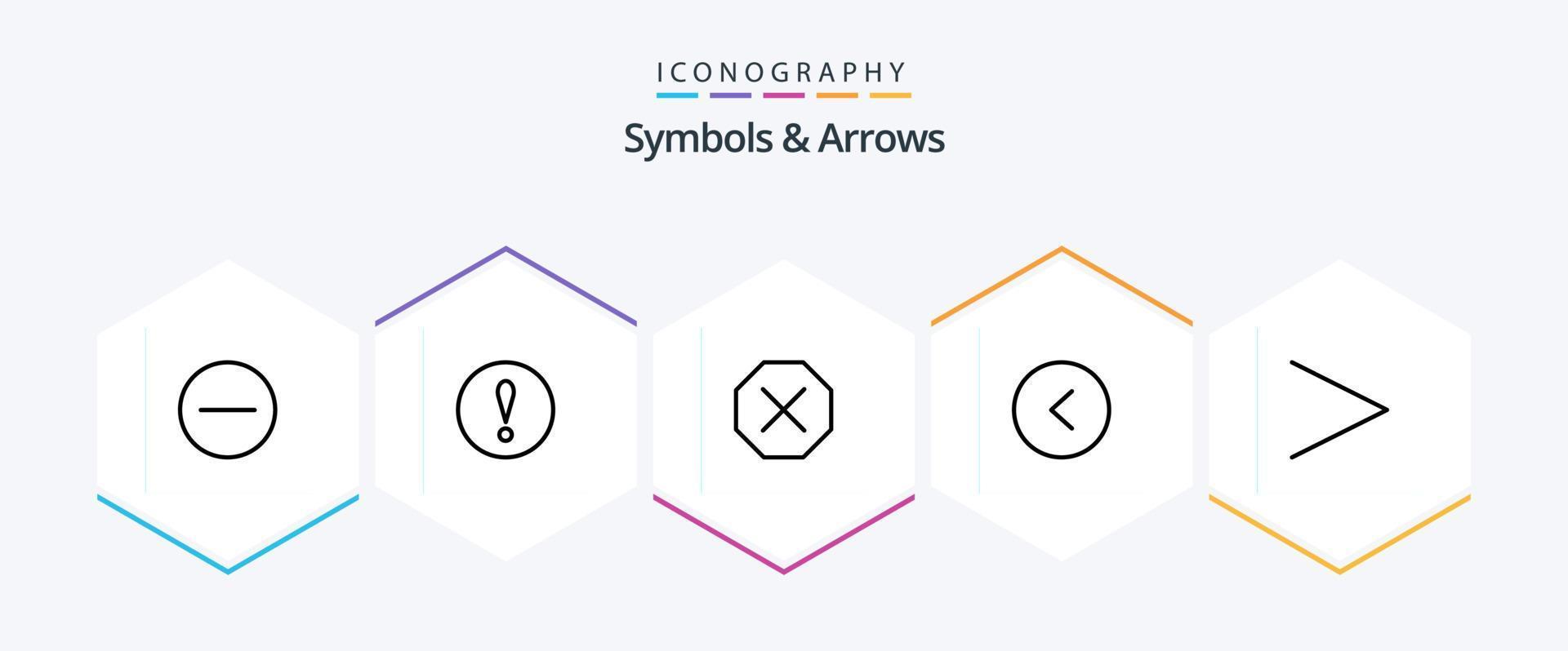 paquete de iconos de 25 líneas de símbolos y flechas que incluye . . denegado. derecho. flecha vector