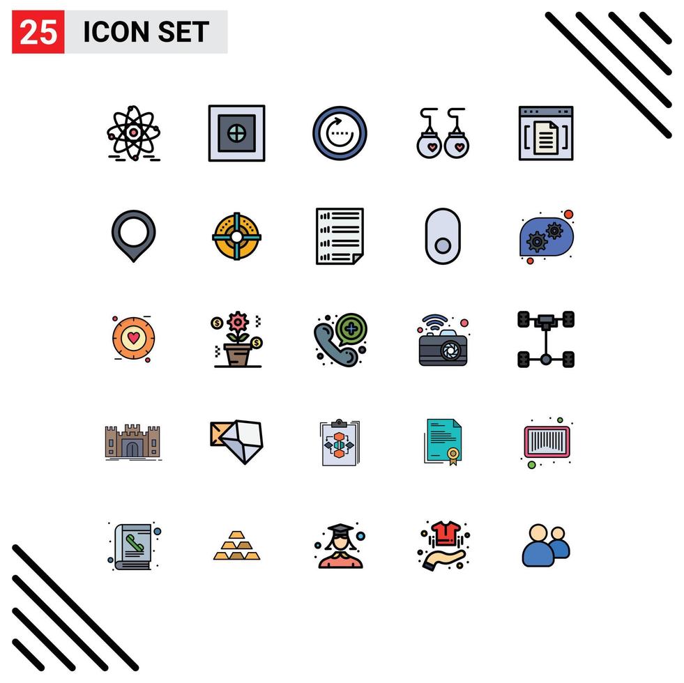 Set of 25 Commercial Filled line Flat Colors pack for document archive reload fashion accessories Editable Vector Design Elements