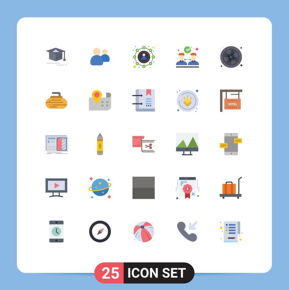 Group of 25 Flat Colors Signs and Symbols for play wheel affiliate marketing lucky collaboration Editable Vector Design Elements