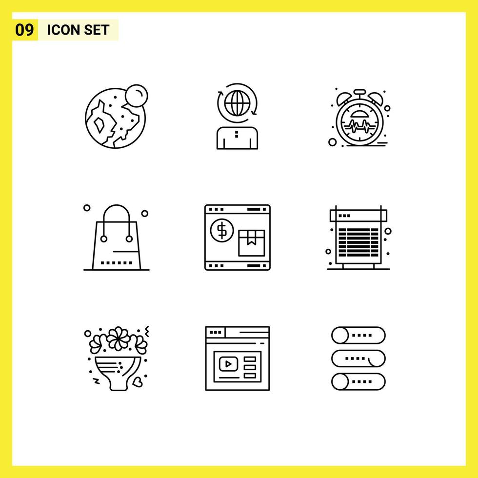 Mobile Interface Outline Set of 9 Pictograms of internet holiday beat event celebration Editable Vector Design Elements