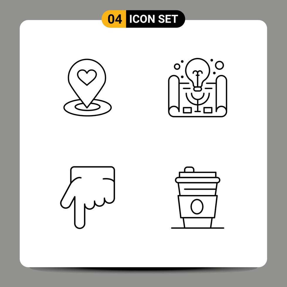 Set of 4 Modern UI Icons Symbols Signs for location finger pin business idea hand Editable Vector Design Elements