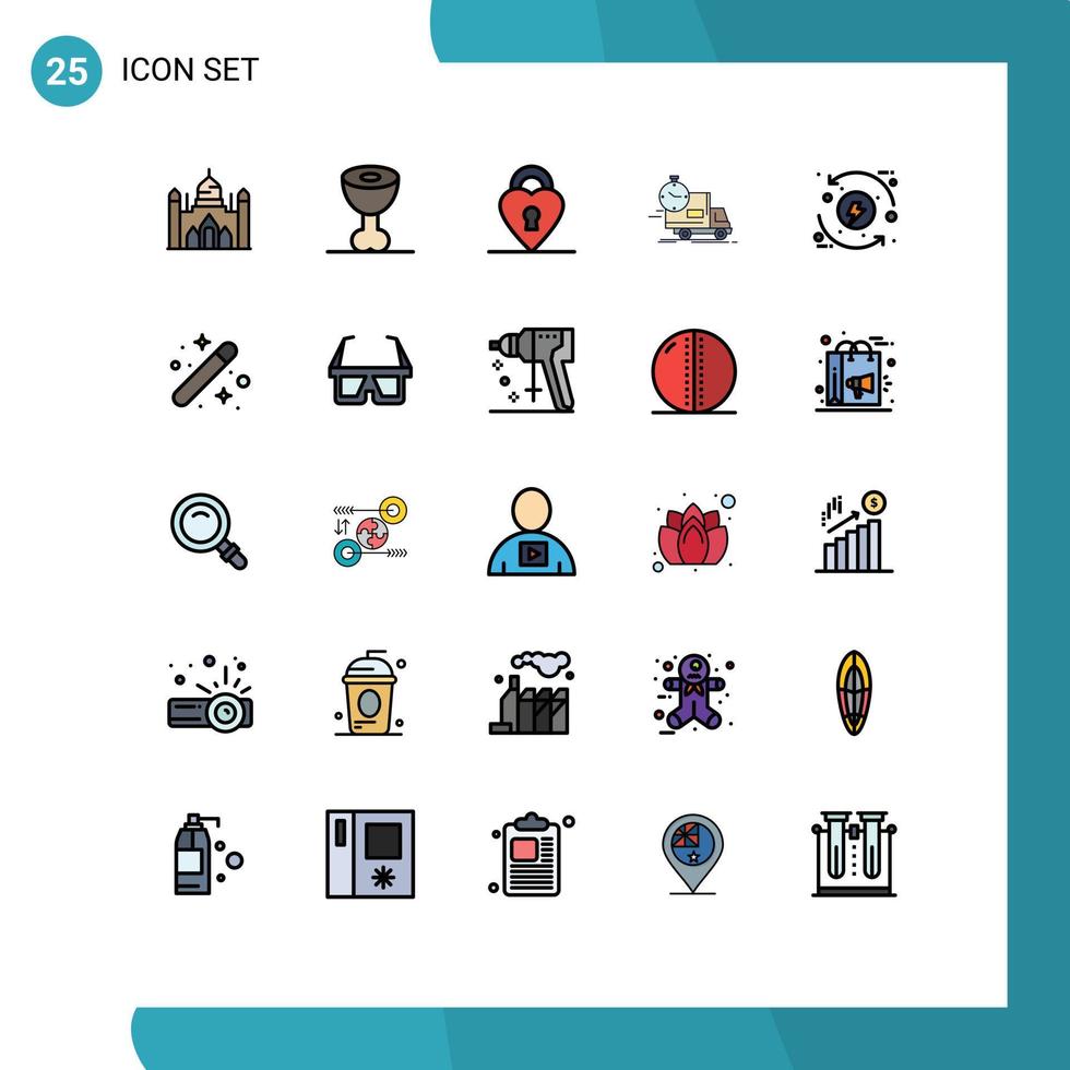 conjunto de 25 iconos de interfaz de usuario modernos signos de símbolos para el proceso de desarrollo amor camión envío elementos de diseño vectorial editables vector