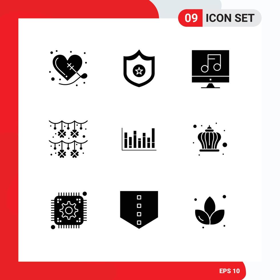 9 User Interface Solid Glyph Pack of modern Signs and Symbols of up graph media saint patrick garland Editable Vector Design Elements