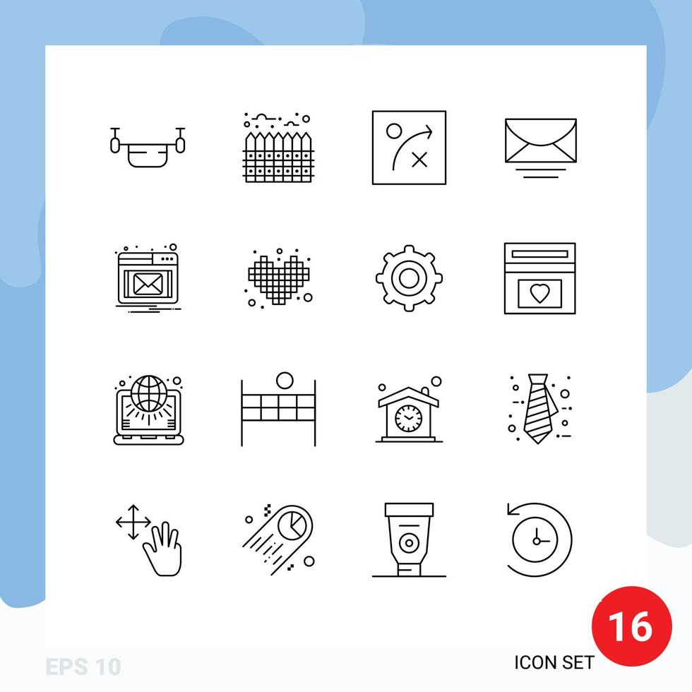 Outline Pack of 16 Universal Symbols of popup email boundary global email Editable Vector Design Elements