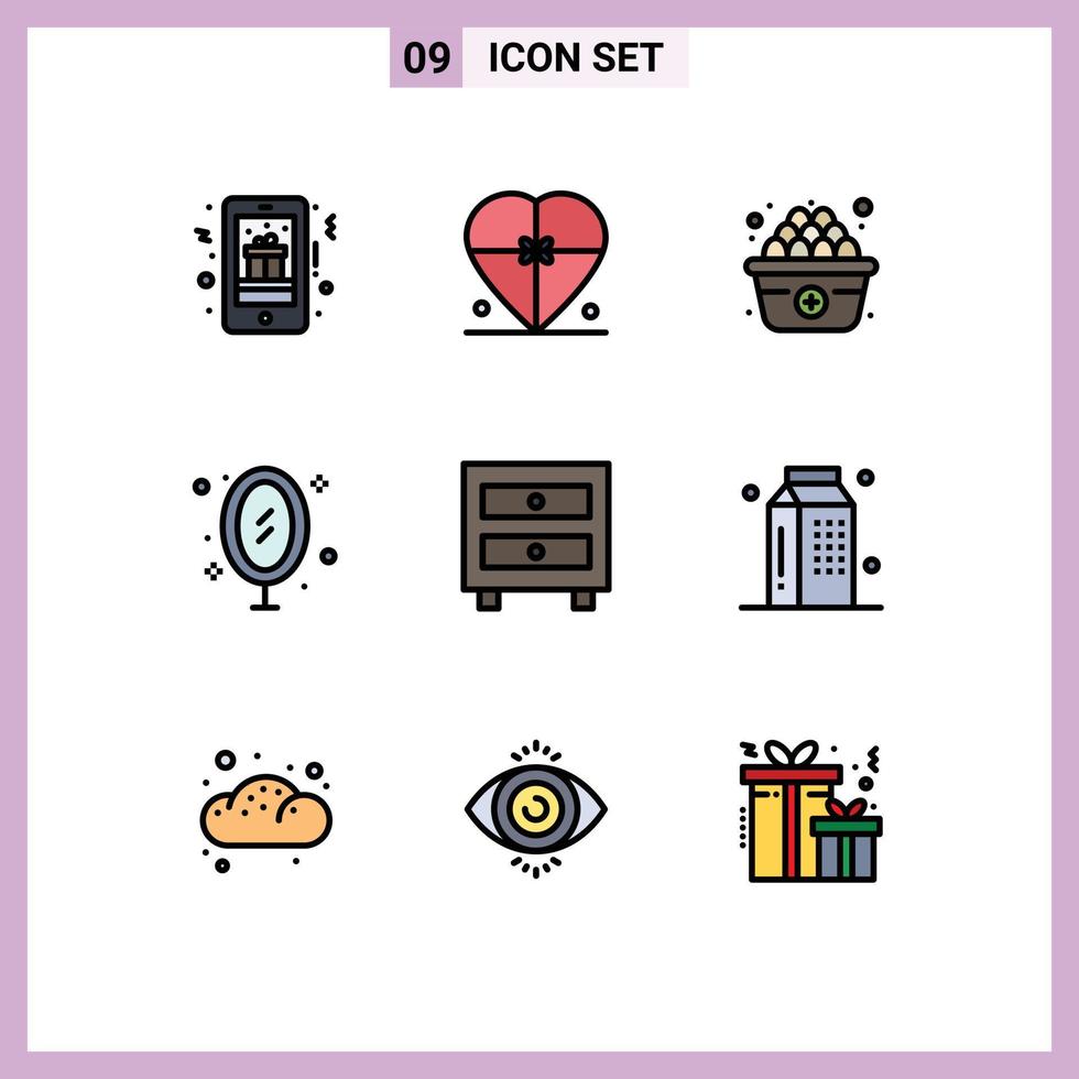 9 Universal Filledline Flat Color Signs Symbols of reflection mirror love image add Editable Vector Design Elements