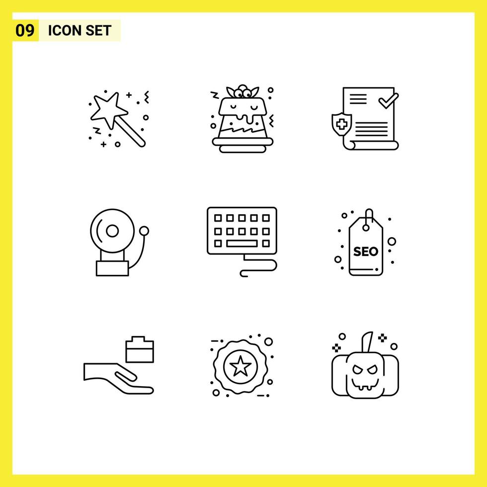 9 Outline concept for Websites Mobile and Apps badge keyboard medical school alarm Editable Vector Design Elements