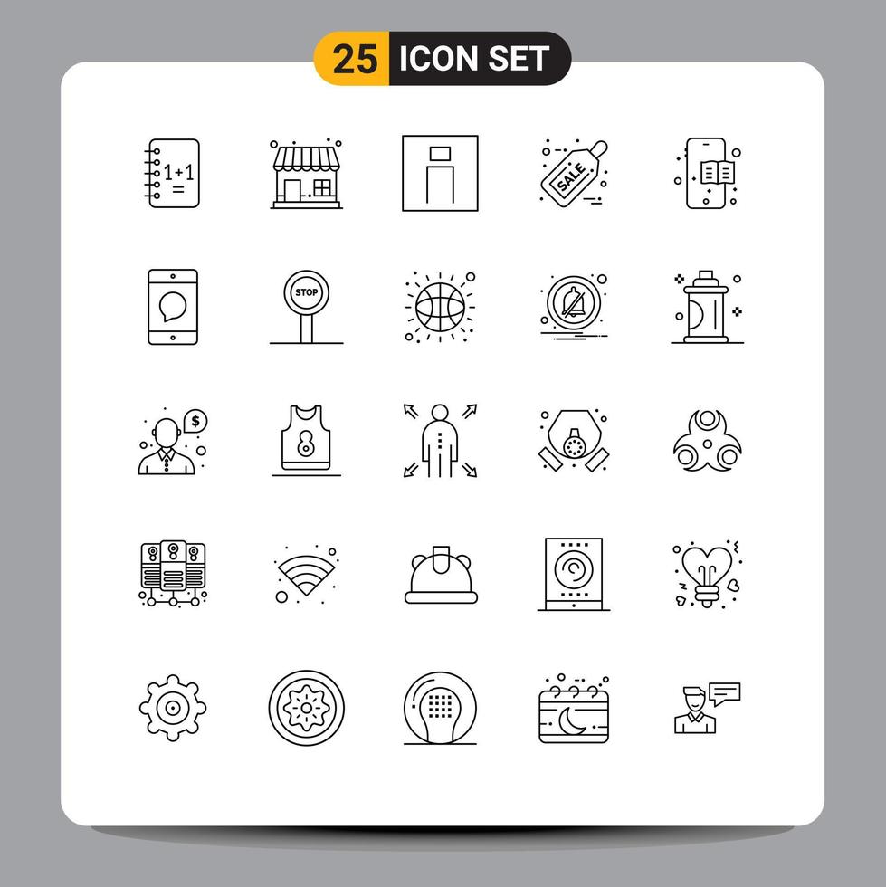 User Interface Pack of 25 Basic Lines of mobile discount human christmas user Editable Vector Design Elements
